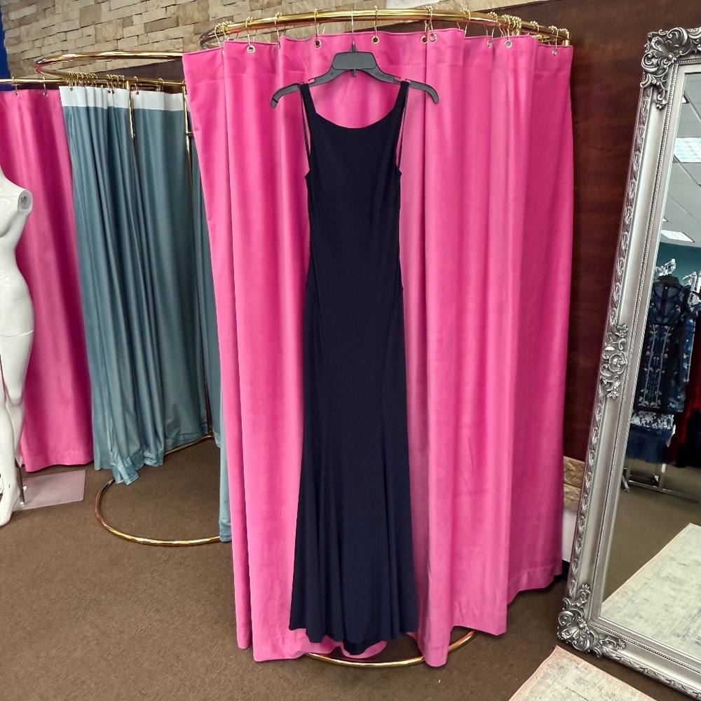 Ieena Mac Duggal Size0 Dress Gown Navy Blue Long Jersey SPL